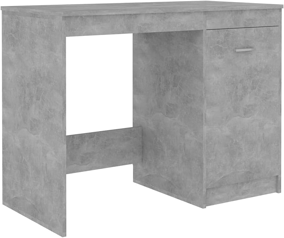 Modern Home Office Desk with Shelves - Concrete Gray