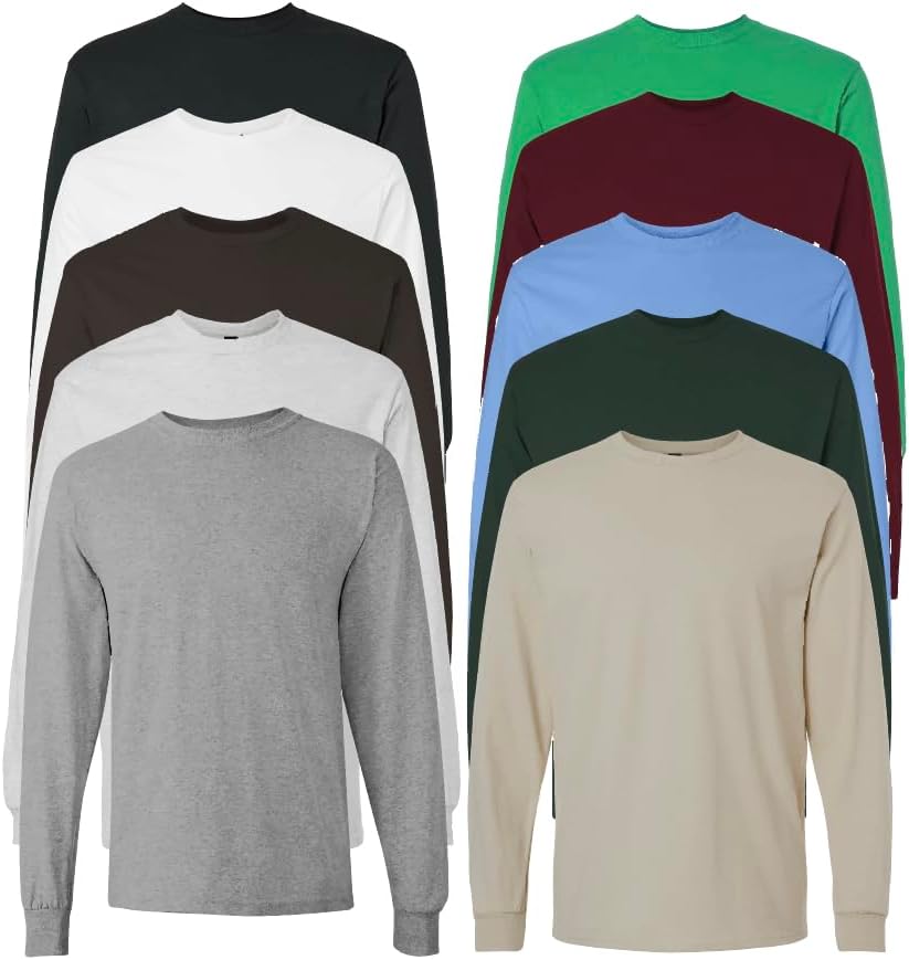 Everyday Tees Men's Heavy Cotton Long Sleeve Shirt Pack of 10