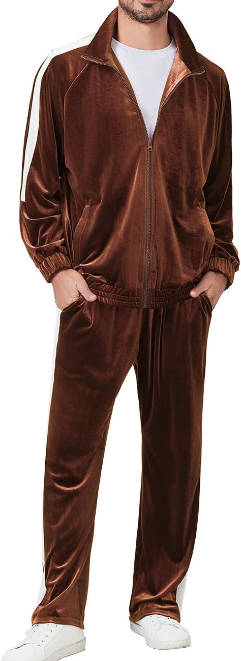 Mens Tracksuit 2 Piece Velour Sweatsuit for Casual Wear