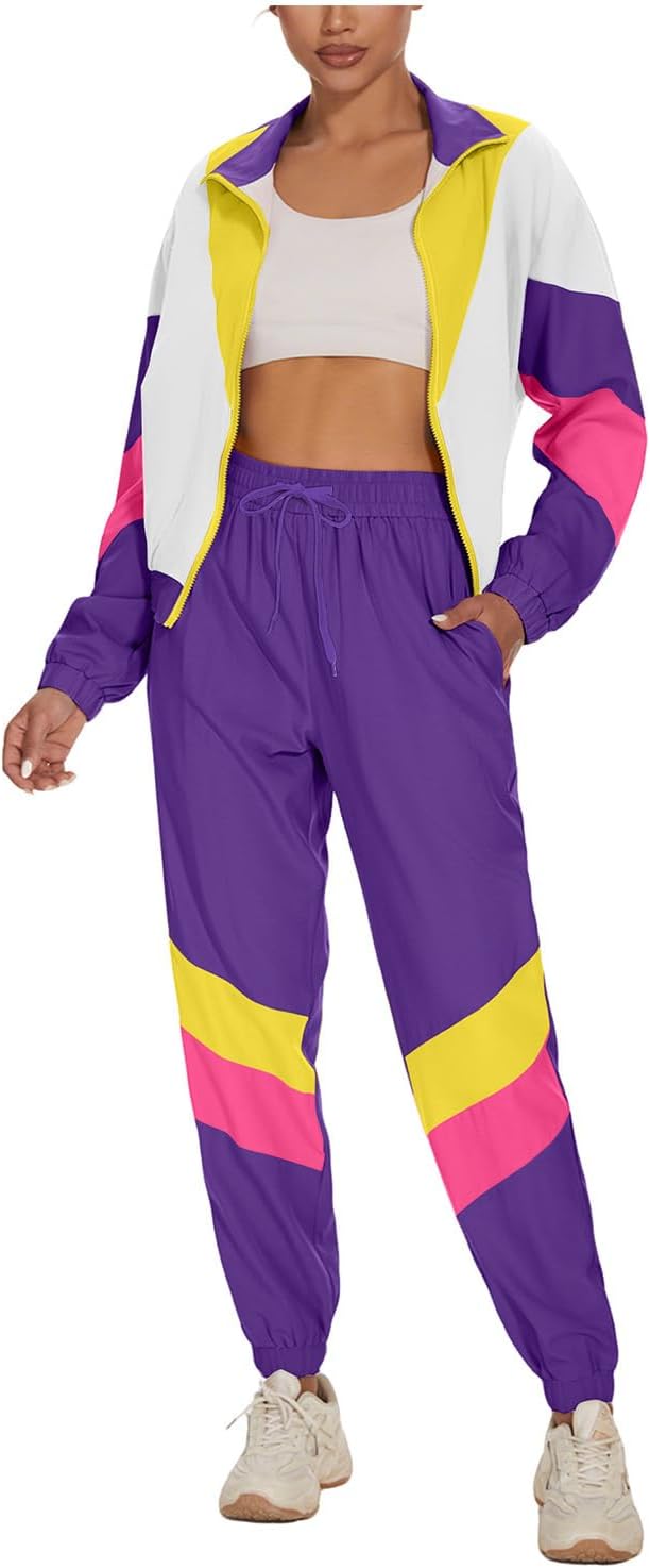 UOUA Women's Color Block 80s 90s Tracksuit Set for Stylish Fun