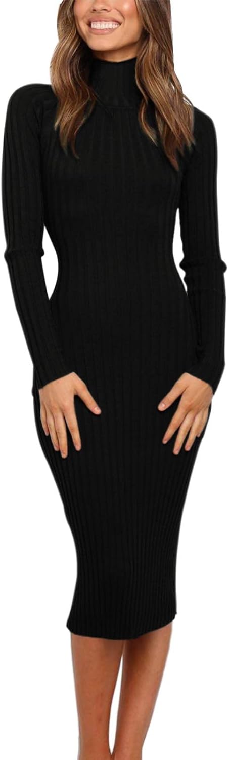 Ribbed Long Sleeve Sweater Dress for Women - Cozy & Stylish