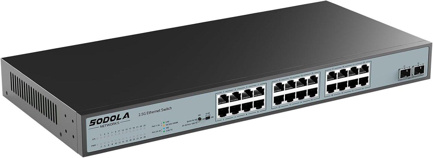 SODOLA 24 Port 2.5Gb Unmanaged Switch for Ultra-Fast Networking