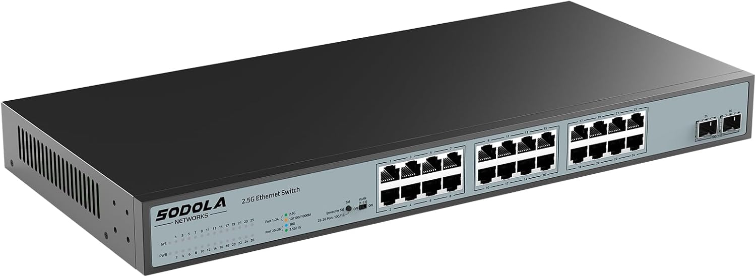 SODOLA 24 Port 2.5Gb Unmanaged Switch for Ultra-Fast Networking