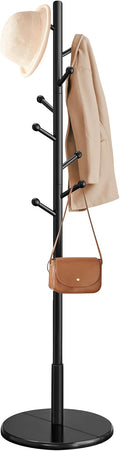 Ink Black Solid Wood Coat Rack - Free Standing Hall Tree with 8 Hooks