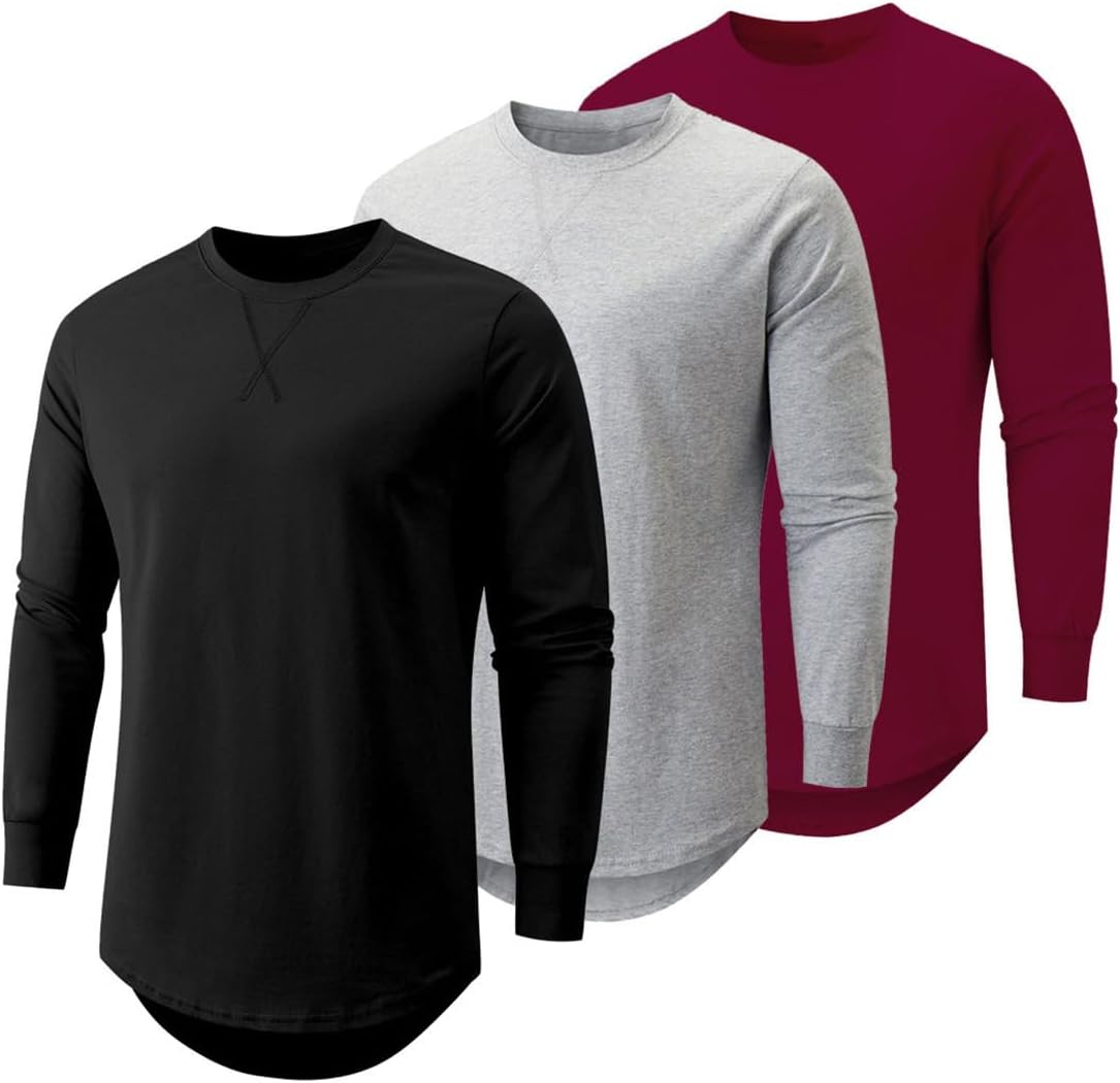 Stylish Longline Crewneck T-Shirt 3 Pack for Men by JMIERR