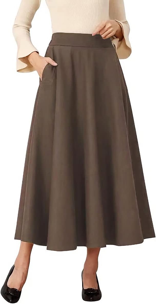 Womens Plaid Wool Skirts A-Line Pleated Tartan Long Skirts
