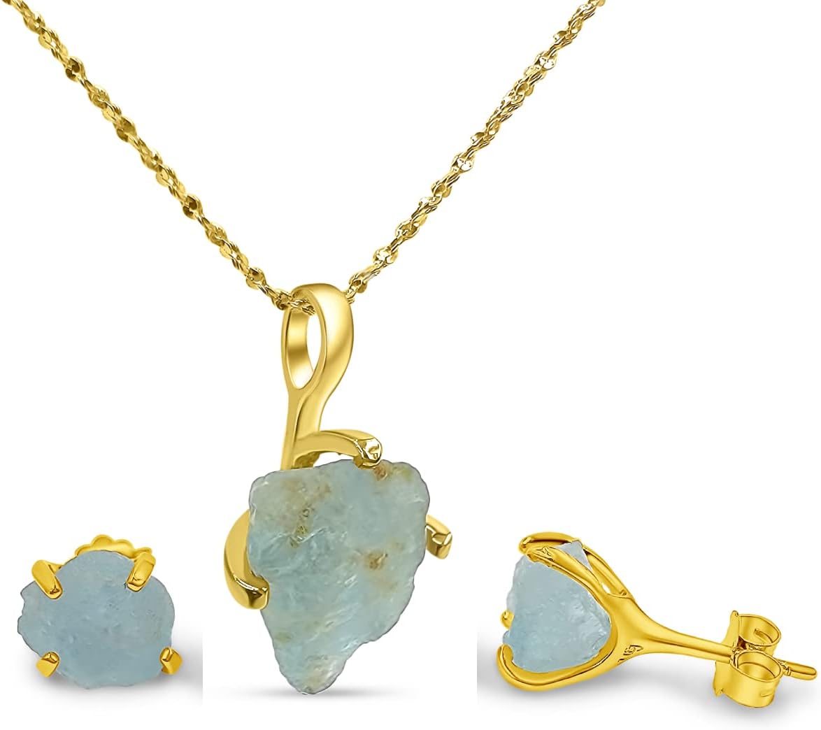Real Raw Gemstone Jewelry Set with 925 Sterling Silver Gift