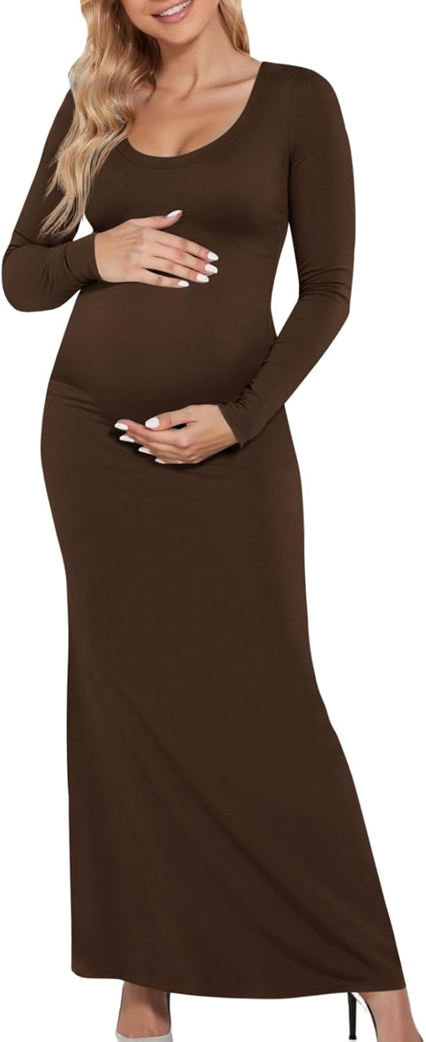 Yousify Womens Scoop Neck Maternity Maxi Dress for Baby Shower