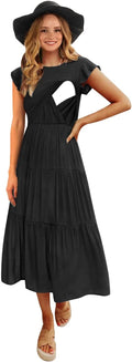 Womens Flutter Short Sleeve Smocked Tiered Nursing Dress (Style B758)