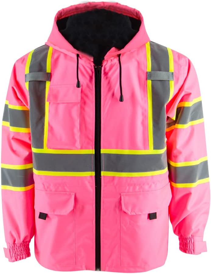 High Visibility Safety Jacket with Reflective Strips and Pockets