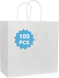 White Gift Bags 11x5.9x11 in Bulk - Sturdy Kraft Paper Bags