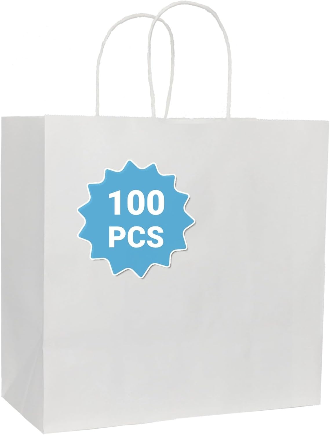 100Pcs White Gift Bags with Handles for Weddings and Parties