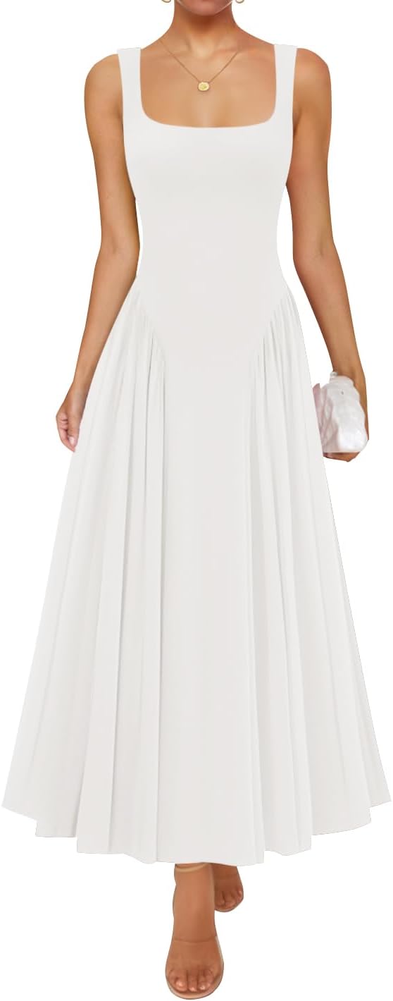 ZESICA Womens Summer Sleeveless Square Neck Maxi Dress