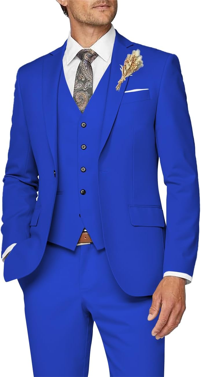 Wangyue Mens Suit 3 Piece Slim Fit for Weddings and Business