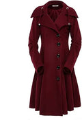 Women Swing Double Breasted Wool Pea Coat with Belt Buckle - Timeless
