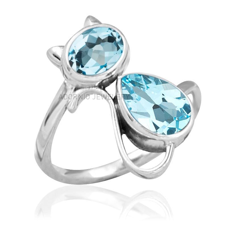 Fine Sterling Silver Ring with Genuine Blue Topaz for Women