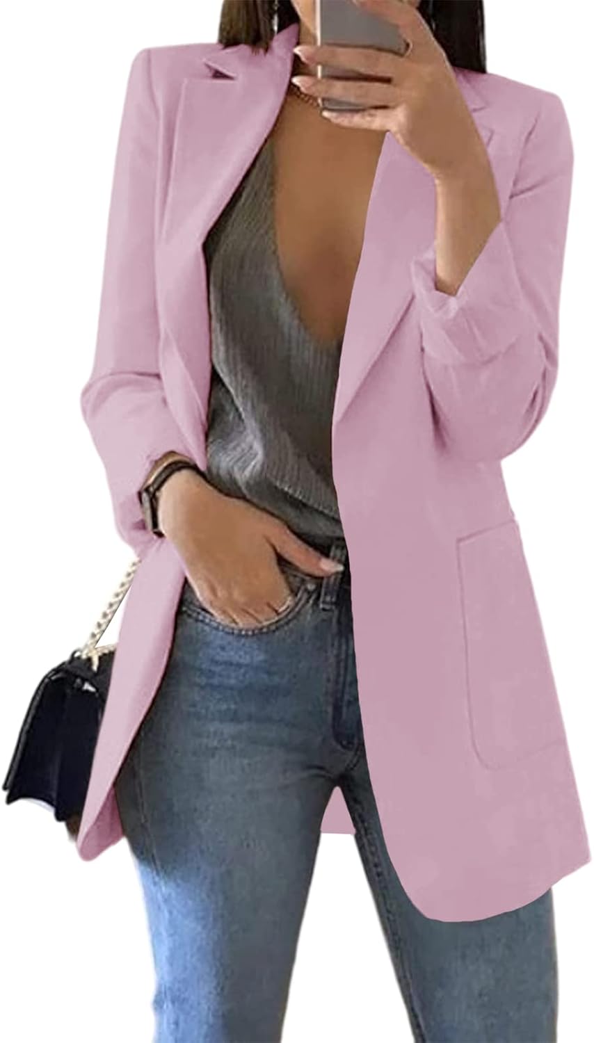 Cnkwei Womens Casual Blazers Open Front Long Sleeve Jacket