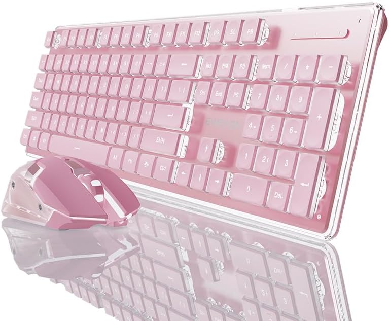 Silent Backlit Pink Keyboard-Mouse Combo