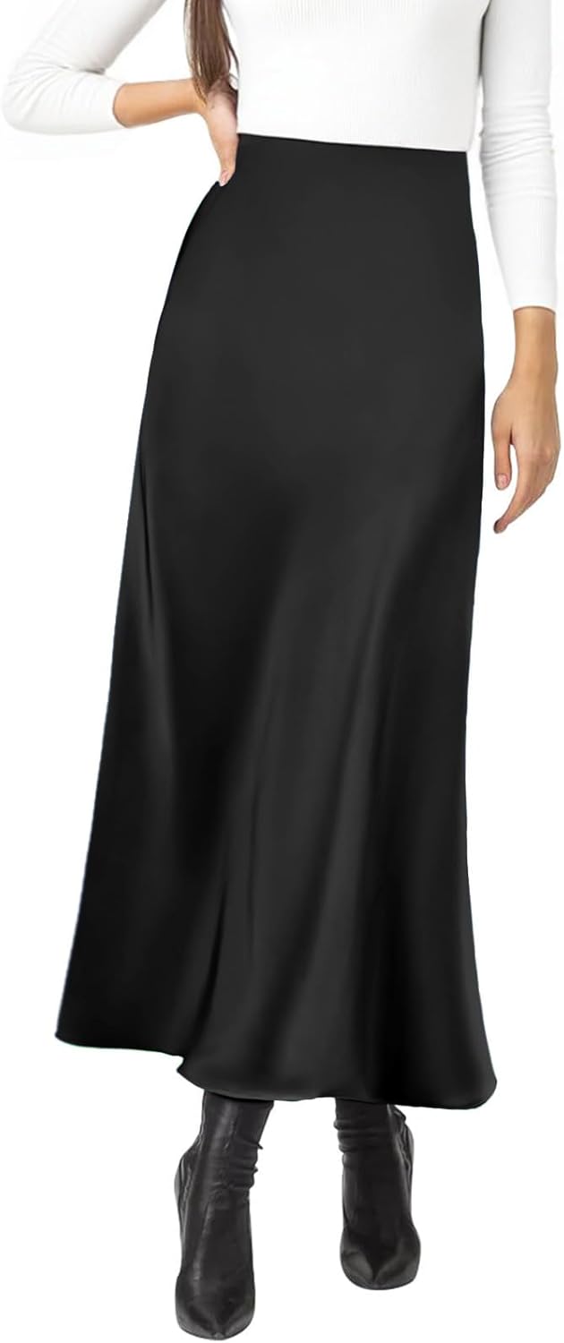 Women's Satin Silky High Waist Maxi Skirt for Elegant Style