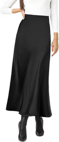 Women's Satin Silky High Waist Maxi Skirt - A-Line Elegant Fit