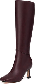 Women's Kitten Heel Knee High Boots Square Toe - Elegant 2.87in Heel