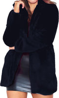 Womens Winter Faux Fur Lapel Coat - Oversized Warm Cardigan