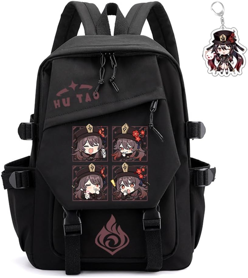 Genshin Impact Backpack Unisex Kawaii Rucksack with Keychain