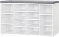 14-Cubby Shoe Storage Bench with Cushion - White Entryway Seat