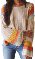 Dokotoo Womens Fall Casual Crewneck Striped Lightweight Knit Top