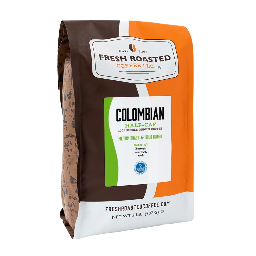 Fresh Roasted Colombian Water Half-Caf Coffee, 2 lb Medium Roast