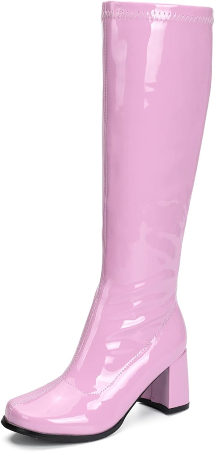 Stylish Women's Go Go Boots Over The Knee Block Heel Zipper Boot