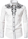 Mens Western Cowboy Embroidered Shirt - Slim Fit Long Sleeve