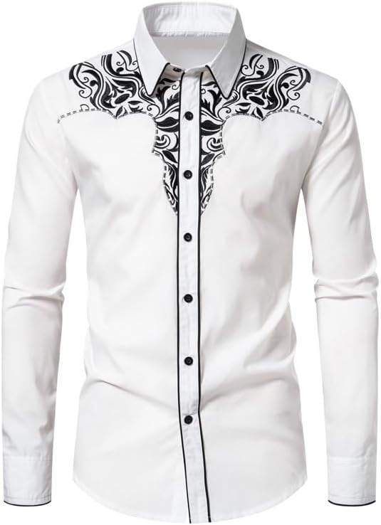 KISSQIQI Mens Western Cowboy Shirt for Stylish Casual Wear