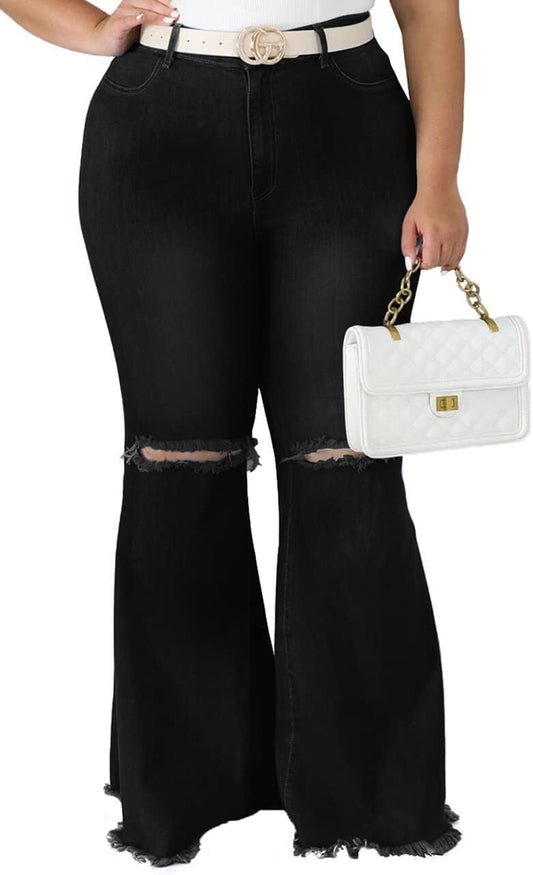 Plus Size Bell Bottom Jeans for Women - Classic Flared Denim
