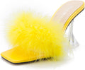 Women's Feather High Heeled Mules Slip On Sandals - Clear Square Toe