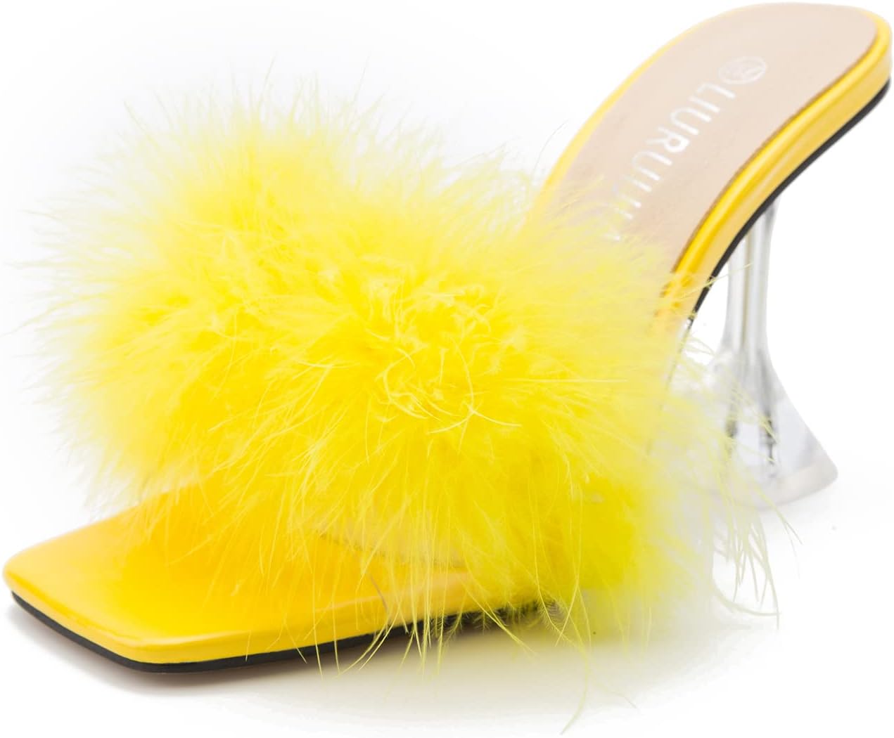 LIURUIJIA Women's Feather High Heeled Mules for Weddings