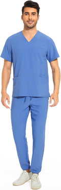 Men Scrubs Set Stretch V-Neck & Jogger Pant - 8 Pockets, Yoga Waist
