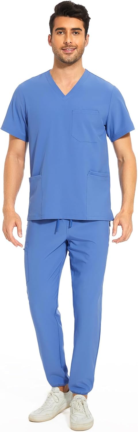 COZYFIT Men Scrubs Set with 8 Pockets and Yoga Waistband