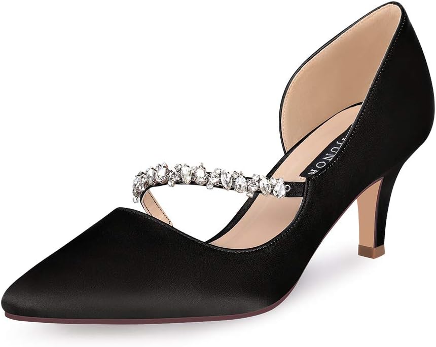 ERIJUNOR Women Mid Kitten Heels Closed Pointy Toe DOrsay Pumps
