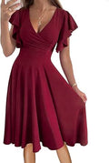 DGHBVS Women's Wrap V Neck Ruffle Midi Dress - Flattering Fit
