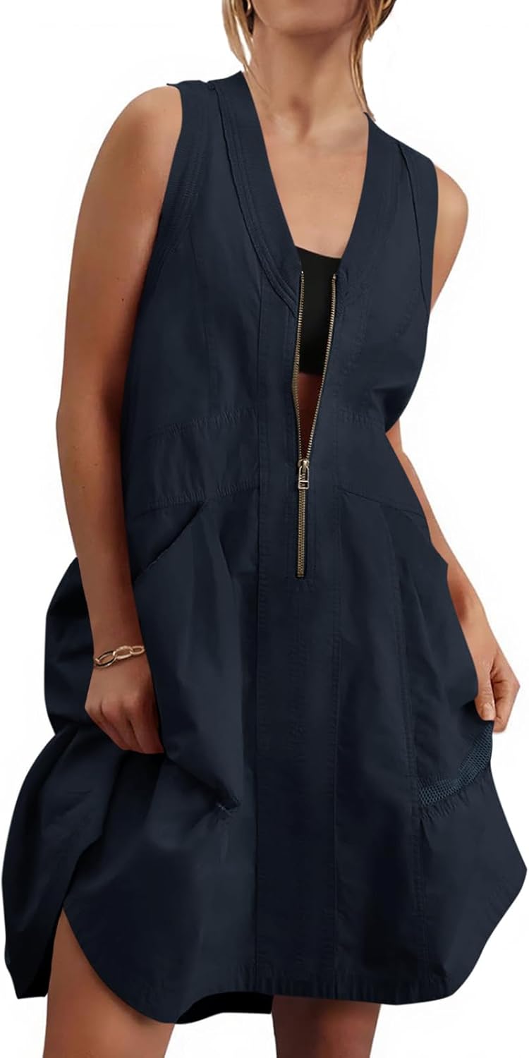Fisoew Women's Sleeveless Tank Mini Dress for Summer Fun