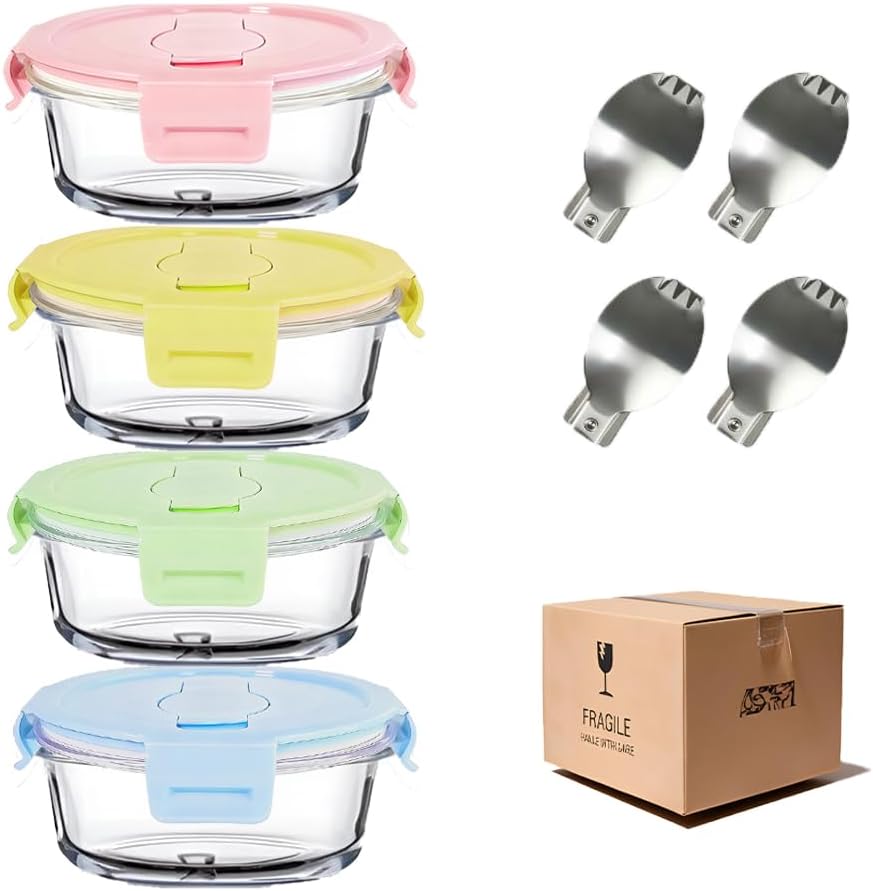 1.5 Cup Glass Food Storage Containers with Lids and Spoon