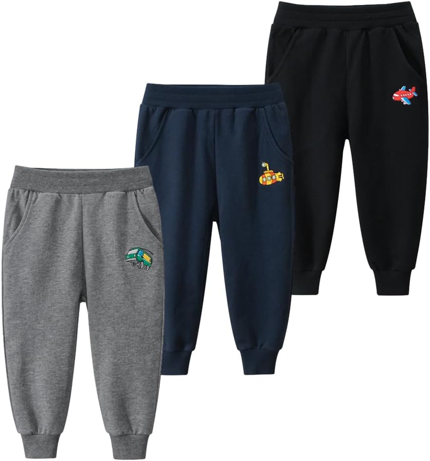 Toddler Boys 3 Pack Cotton Active Jogger Pants for Kids