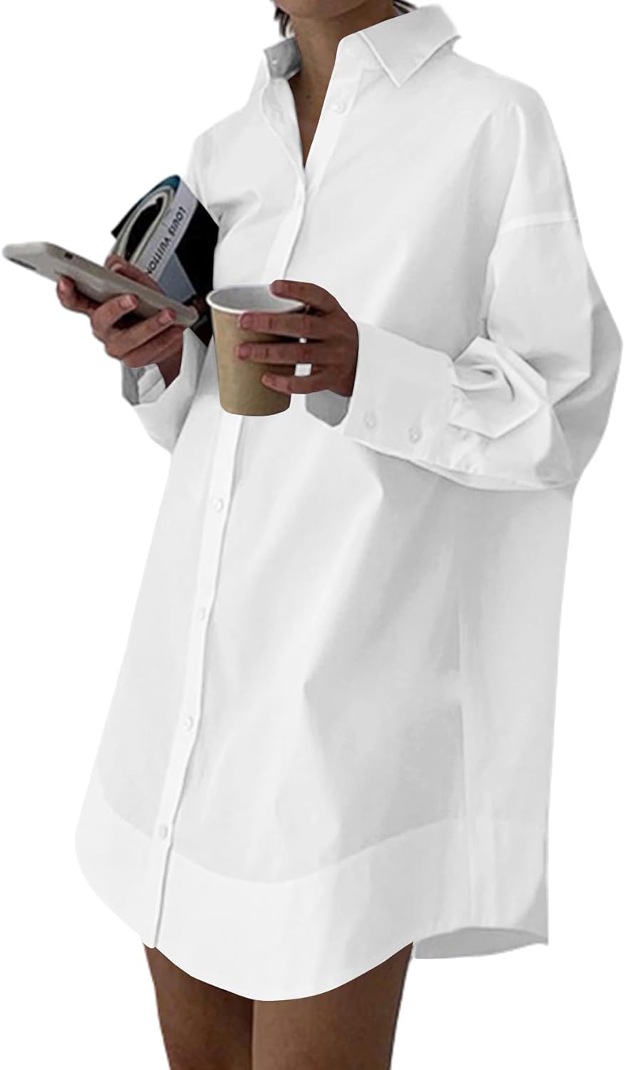 LYANER Women's Casual Shirt Dress with Collar V Neck Design