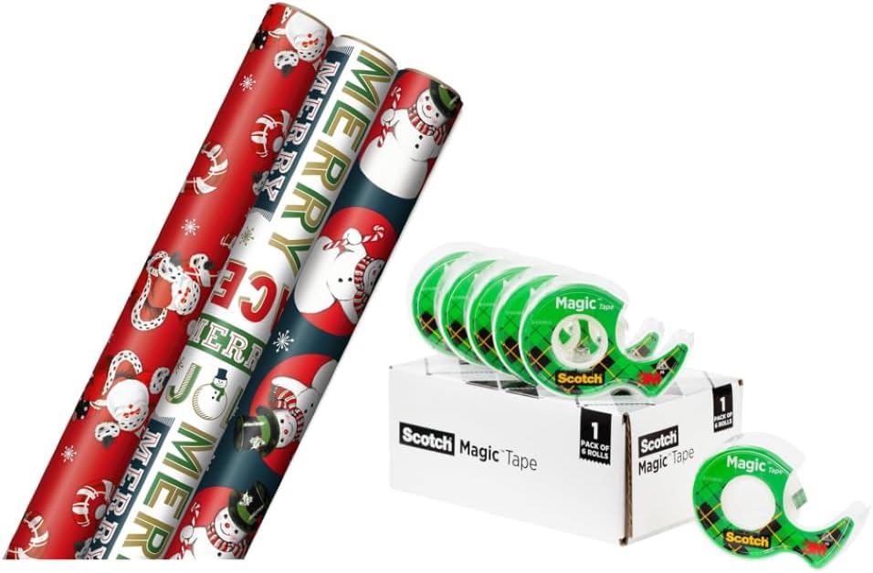 Scotch Hallmark Christmas Wrapping Paper Rolls with Magic Tape