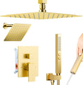 Brushed Gold Shower System with Dual Rain Showerheads for Luxury
