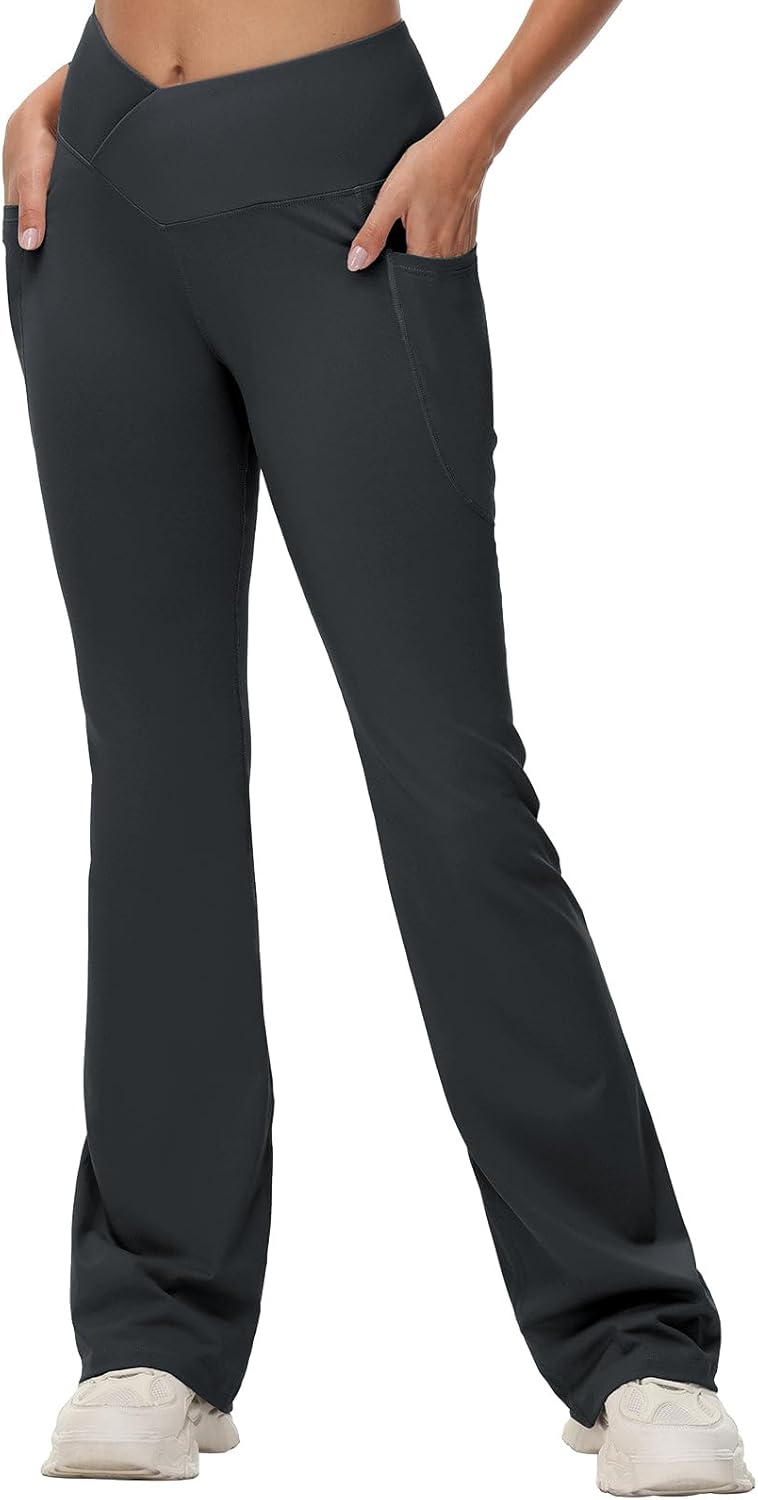 Baleaf Women's V Crossover Flare Leggings with Pockets