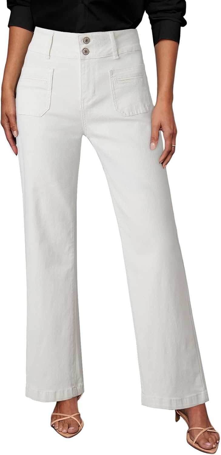 Sidefeel Women's High Waisted Wide Leg Jeans with Tummy Control