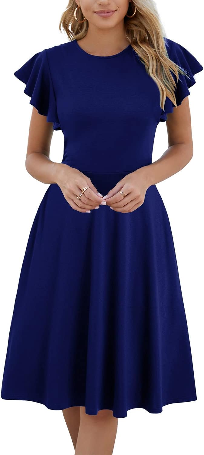 HELYO Women's Semi-Formal Ruffle Sleeves V-Back Cocktail Dress