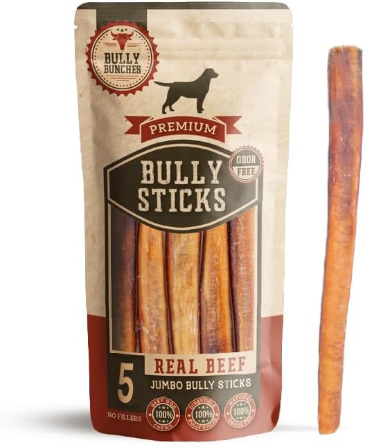 Premium Jumbo Odor-Free Bully Sticks for Medium & Large Dogs